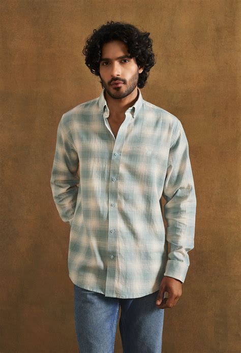 Light Blue & White Check Pure Cotton Herringbone Shirt – neopalms
