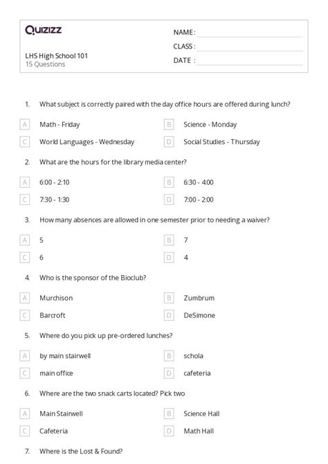 50+ High School Science worksheets for 9th Class on Quizizz | Free ...