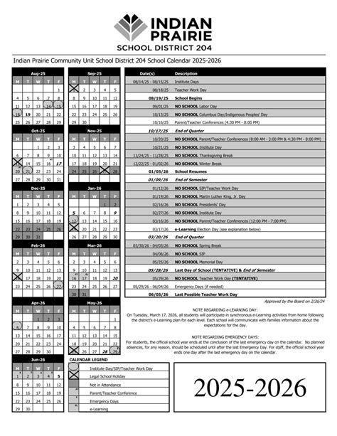 Indian Prairie IPSD District 204 Calendar 25-26 - EduCounty
