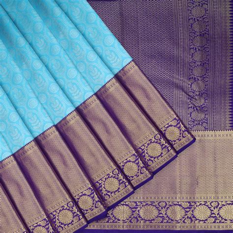 Sky Blue Kanjivaram Silk Saree With Floral Motifs | Singhania's