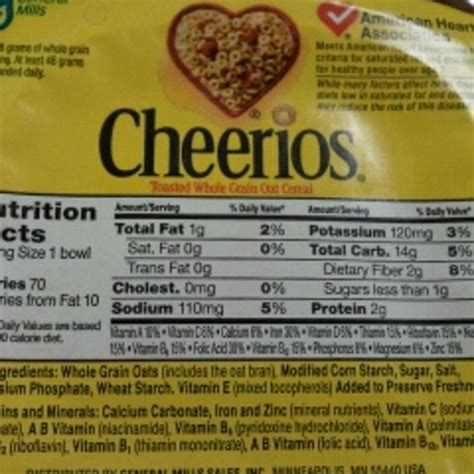 Cheerios Nutrition Label