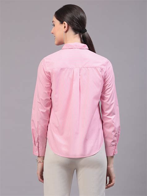 Style Quotients Women Pink And White Cotton Stripe Smart Casual Shirt ...