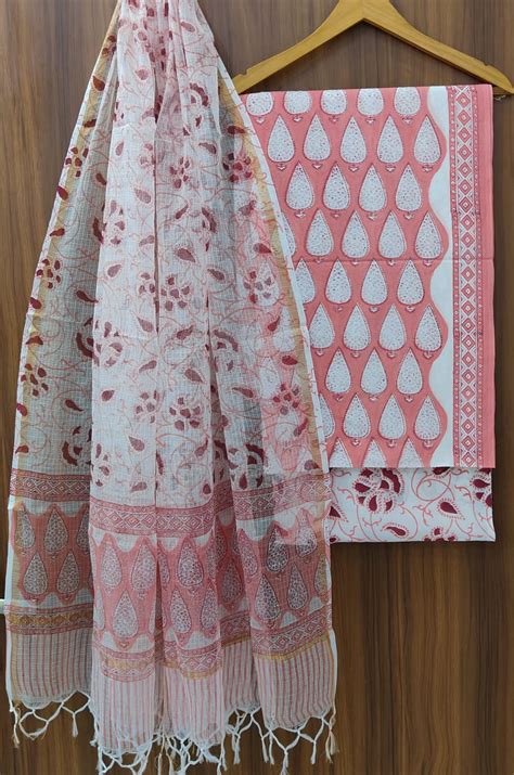 Pure Cotton Hand block print Unstitched Suit with Kota Dupatta – fab ...