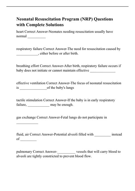 Neonatal Resuscitation Program (NRP) Questions with Complete Solutions ...