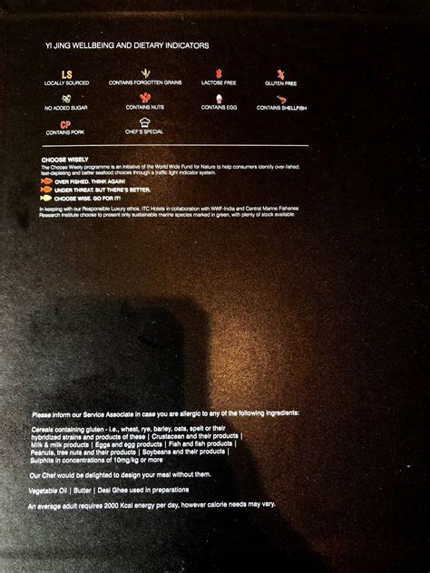 Menu at Yi Jing, New Delhi, Sheraton New Delhi Hotel