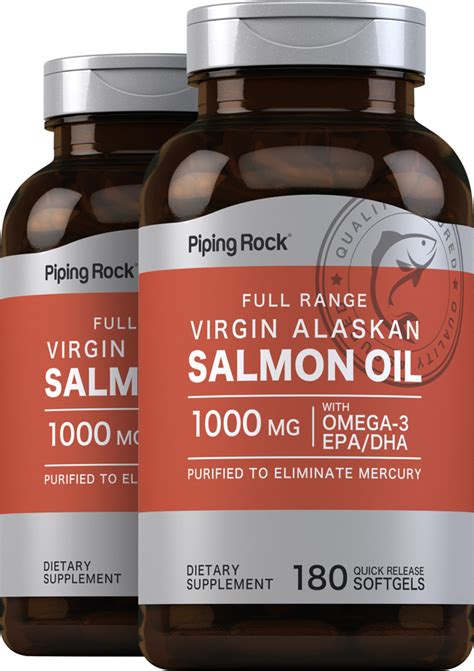 Salmon Oil 1000 mg Virgin Wild Alaskan Full Range, 180 Quick Release Softgels, 2 Bottles