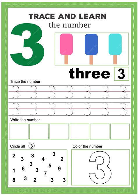 Premium Vector | Writing practice number three printable worksheet for ...