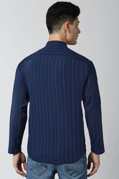 Buy Men Navy Slim Tapered Stripe Full Sleeves Casual Shirt Online ...