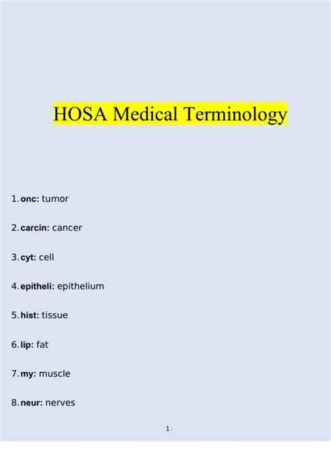 Summary HOSA Medical Terminology 2025/2026 Complete Solutions Verified ...