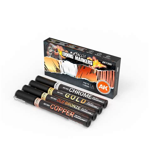AK Interactive Metallic Liquid Marker Set of 4 Fine Tip 1.0mm AKI 1300 ...