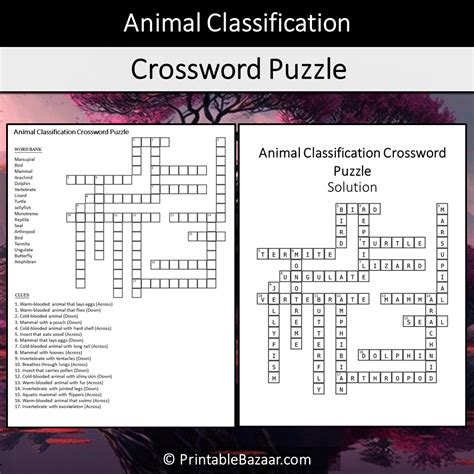 Animal Classification Crossword Puzzle Worksheet Activity Printable PD ...