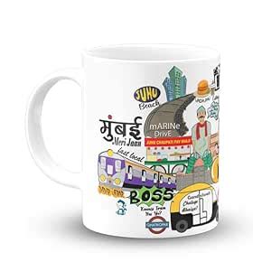 Buy The Desi Monk Amchi Mumbai Doodle Art Printed White Mug with Print ...