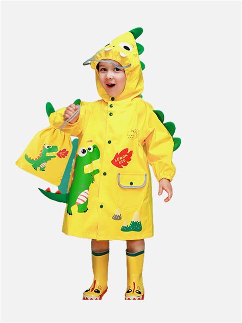 Little Surprise Box Bright Yellow 3d Dino Theme Raincoat for Kids – The ...