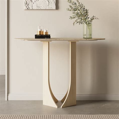 Oval Travertine Stone Console Table Modern Entryway Table with Abstrac ...