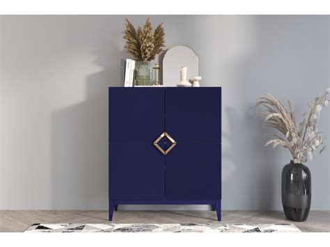 Commode haute en bois DEMI / bleu marine noble / 100,5 cm