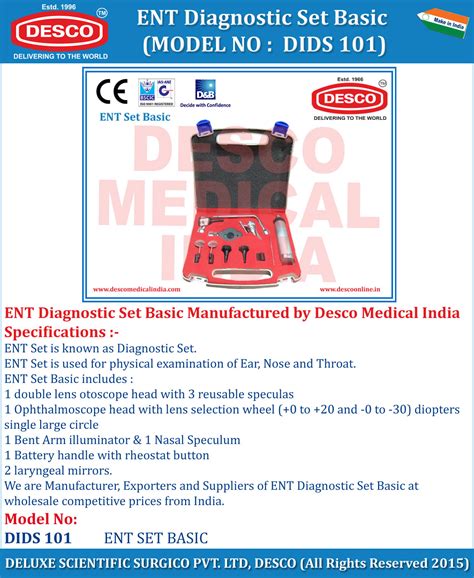 ENT Diagnostic Set Basic - Manufacturers, Suppliers & Exporters India