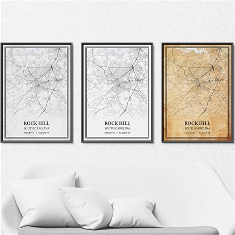 Rock Hill South Carolina Map Poster Print Canvas, Modern or Vintage ...
