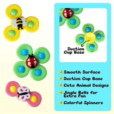 Suction Cup Toys | Suction Fidget Spinners Bath Toys (Set of 3) | FLYI