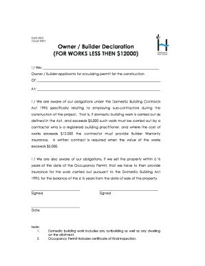 Fillable Online OUR REF: Owner / Builder Declaration (FOR WORKS LESS ...