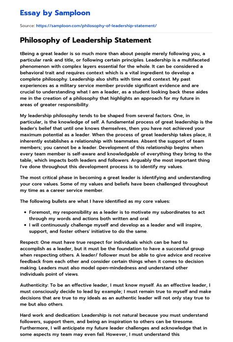 Leadership Philosophy Statement Examples 的图像结果