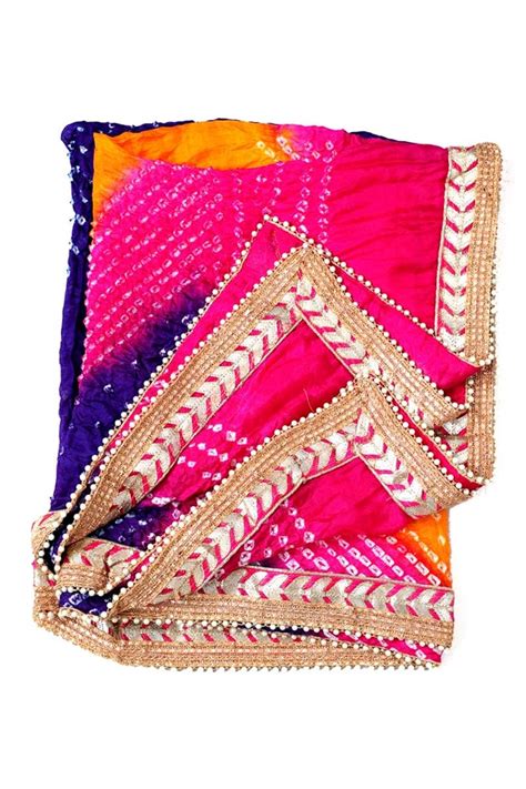 Buy Indian Handicraft Women's Art Silk Bandhani Lace Work Dupatta ...