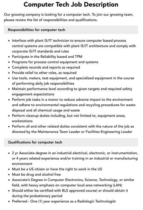 Image result for Computer Tech Support Job Description