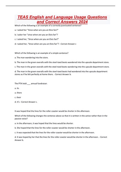 TEAS English and Language Usage Questions and Correct Answers 2024 ...