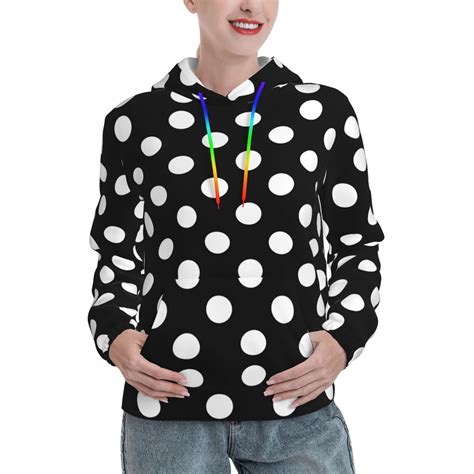 Fotbe Black and White Polka Dot Pattern Womens Long Sleeve Hoodie ...