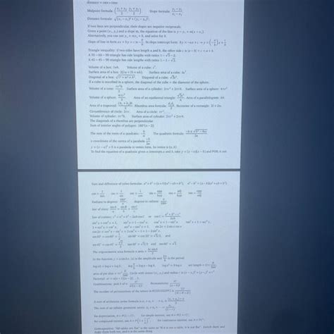 Image result for Act Math Formula Sheet