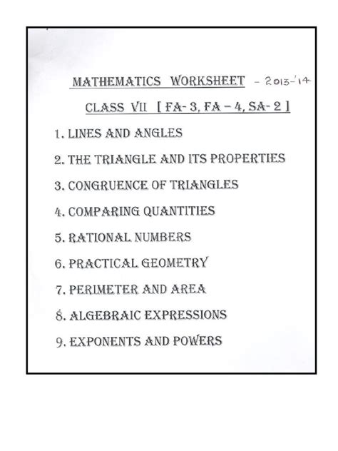 Image result for CBSE Class 7th Math Worksheet