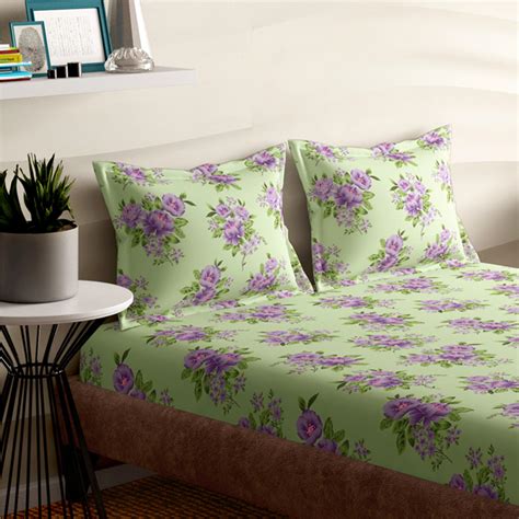 Buy PORTICO Emerald Green Printed Cotton Super King Bedsheet Set ...