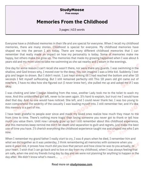 My Childhood Memories Essay
