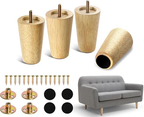 Buy Wood Furniture Legs 4 Inches, Legs for Furniture Set of 4, Tapered ...