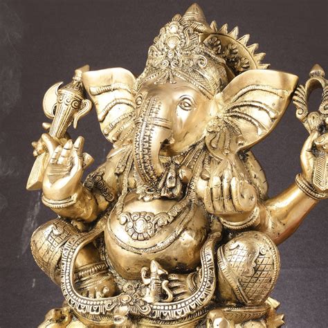 Buy Pure Brass Lord Ganesha Statue Seated on Elephant Aasan - 18 ...