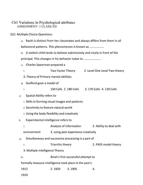 Assignment 1 Variations in Psychological attributes - Ch1 Variations in ...