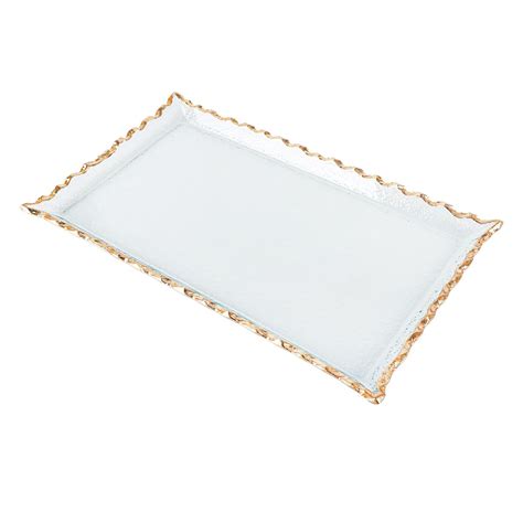 Gold Scalloped Rim Glass Rectangle Tray
