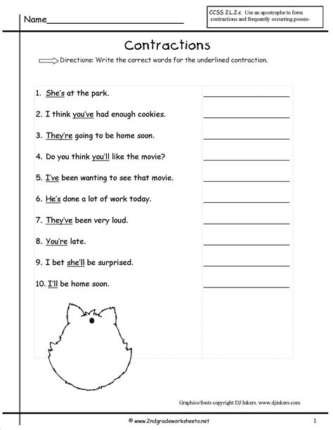 English Contractions Worksheets
