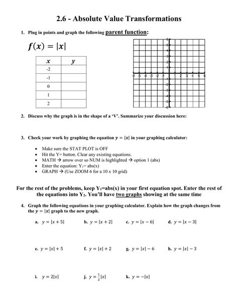 Absolute Value Function Worksheet PDF 的图像结果