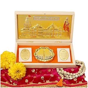 Buy UAX® Ram Mandir Ayodhya Gold Plated Pooja Box with Charan Paduka ...