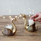 Metal Pair of Swans Candle Holders, (with candles)