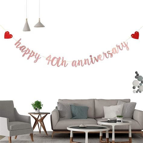 Buy Rose Gold Happy 40th Anniversary Banner - for 40th Wedding ...
