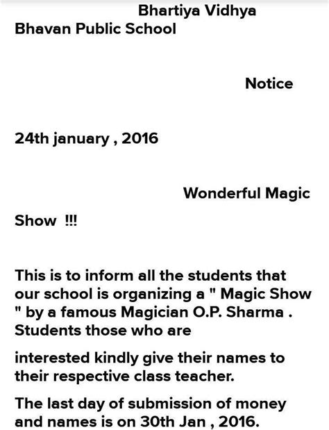 draft a suitable notice for your school notice board informing students ...
