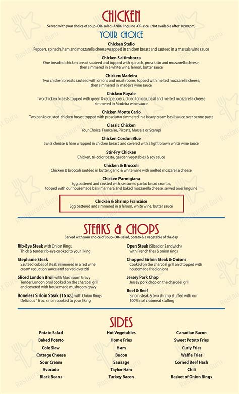 Menu at River Edge Diner restaurant, River Edge