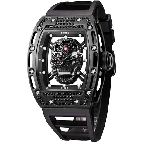 Buy Skone Unique Skull Mens Watches, Cool Rectangle Skeleton Dial ...
