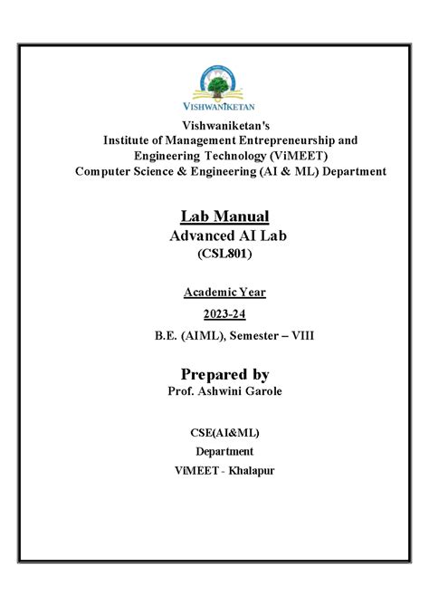 AAI Lab Manual - Advanced AI Lab (CSL801) for B.E. AIML Sem VIII - Studocu