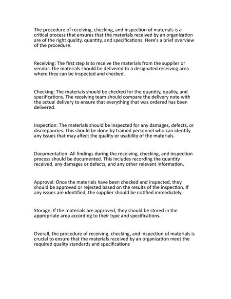 Procedure of receiving, checking and inspection of material - Here's a ...