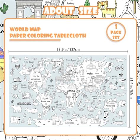 Giant World Map Coloring Poster Kids - 54 x 33 Inch Jumbo Pape