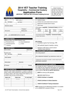 Fillable Online Hospitality Commercial Cookery Application Form Fax ...