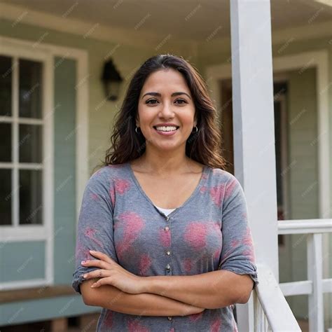Woman standing on a porch with a blue dress on | Premium AI-generated image