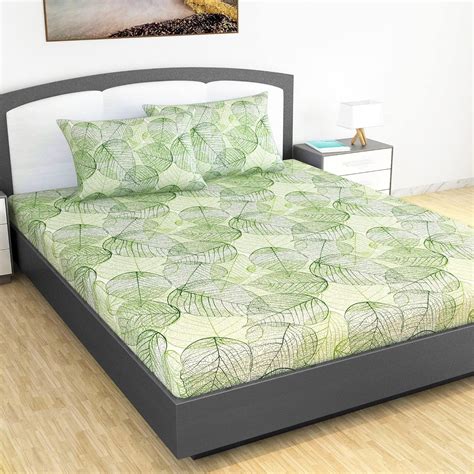 Green Dry Leaf Texture Bedsheet For King Size | Divine Casa